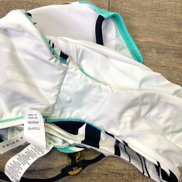 TRINA TURK Copacabana One Piece Swimsuit Tropical Print Teal Black Strappy Sz 4 - Picture 13 of 14